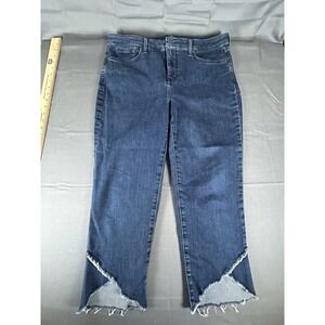 NYDJ Dark Washed Raw Hem Capris Cut Pattern Hem Jeans 12 Lift/tuck Tech Straight